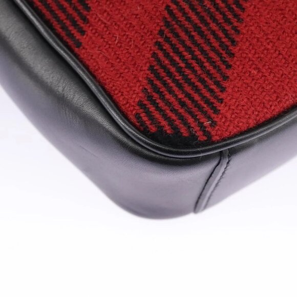 BURBERRY Nova Check Shoulder Bag Wool Red Silver - Picture 10 of 16